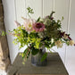 Striped Glass Jar in Smoke and posy of seasonal flowers