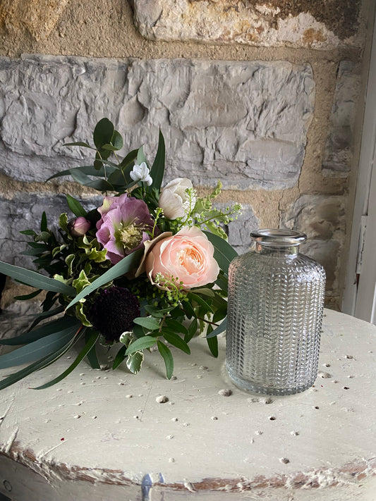 Smoke Feathered Glass Bud Vase - including a posy of seasonal flowers