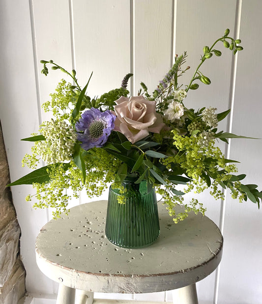 Emerald Striped Glass Jar