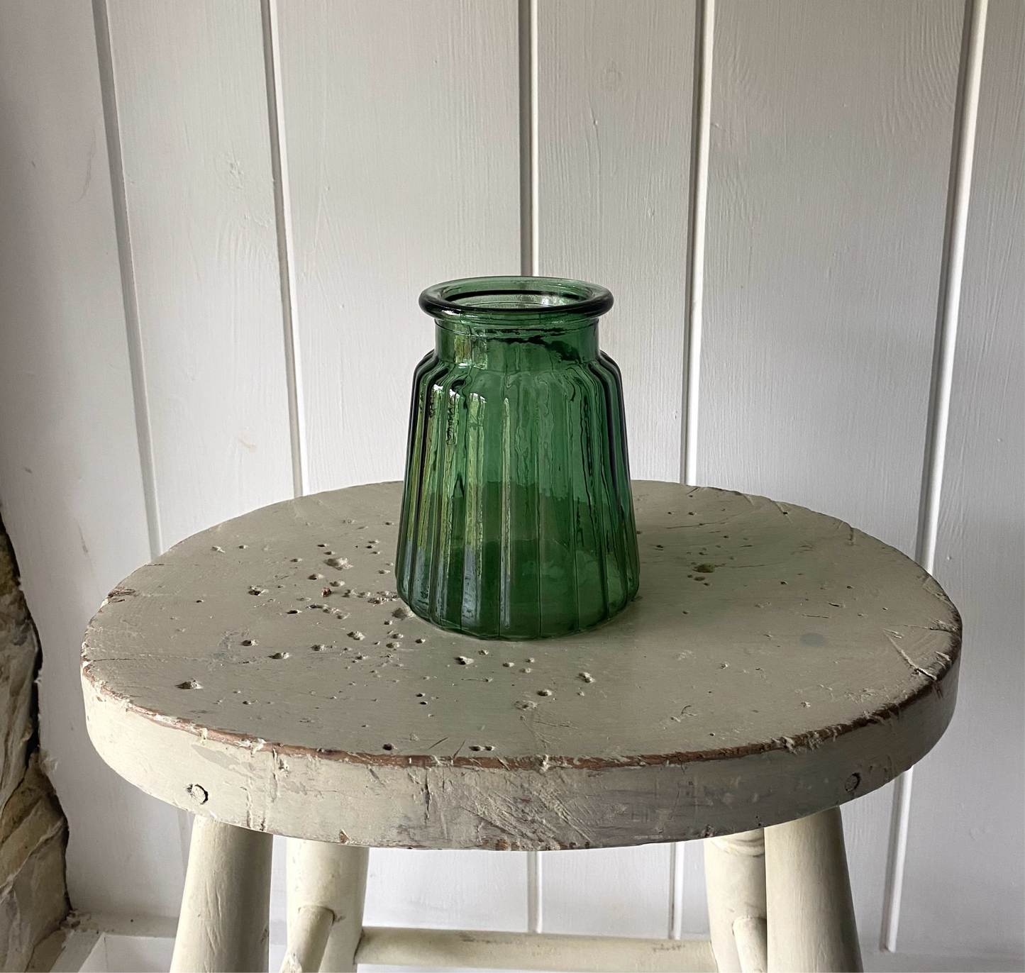 Emerald Ribbed Glass Jar