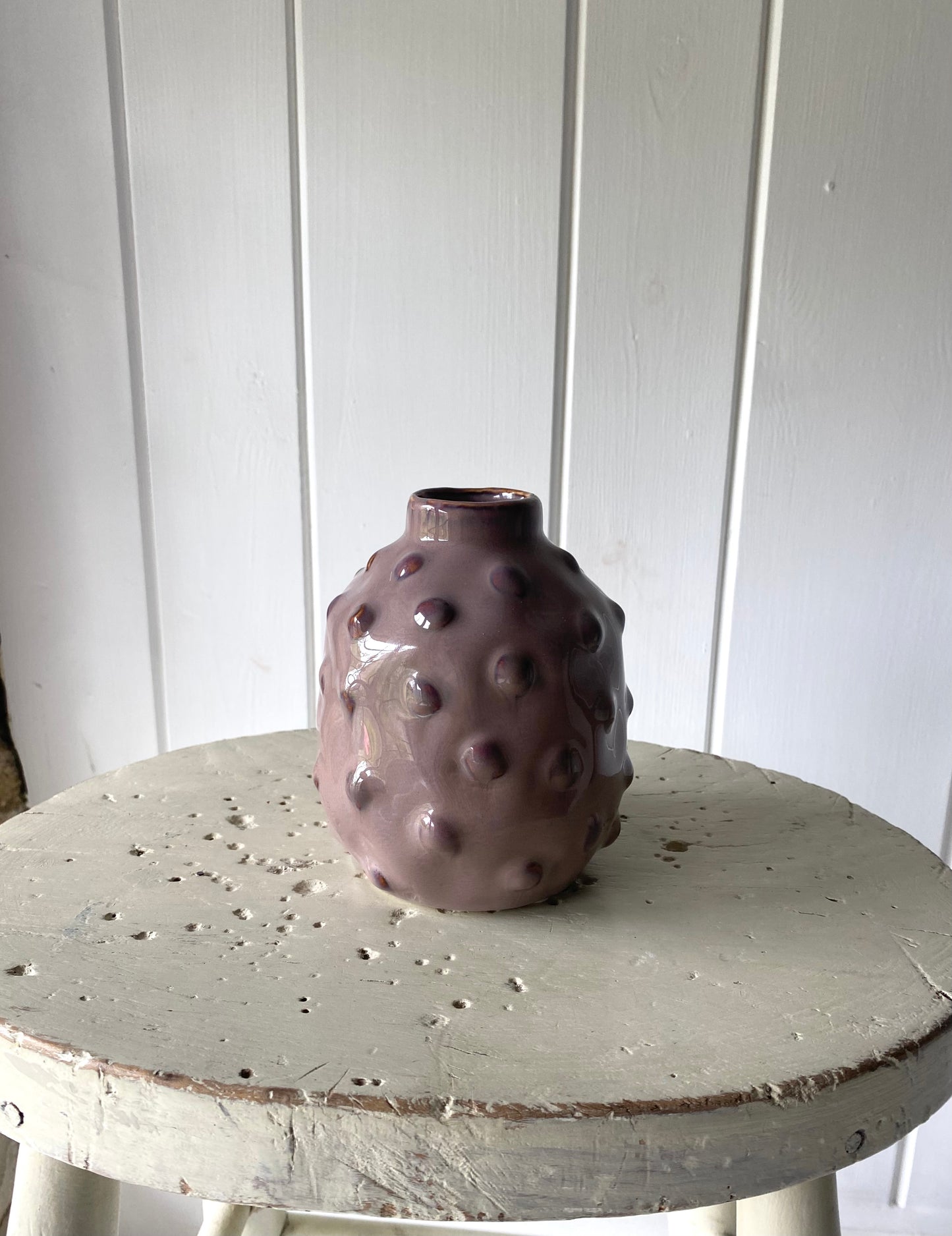 The Lavender Dot Ceramic Vase (approx 12cm) including posy of flowers