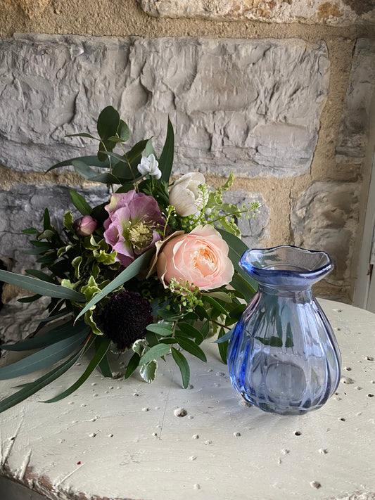 Muscari Blue Posy Bud Vase - including a posy of seasonal flowers