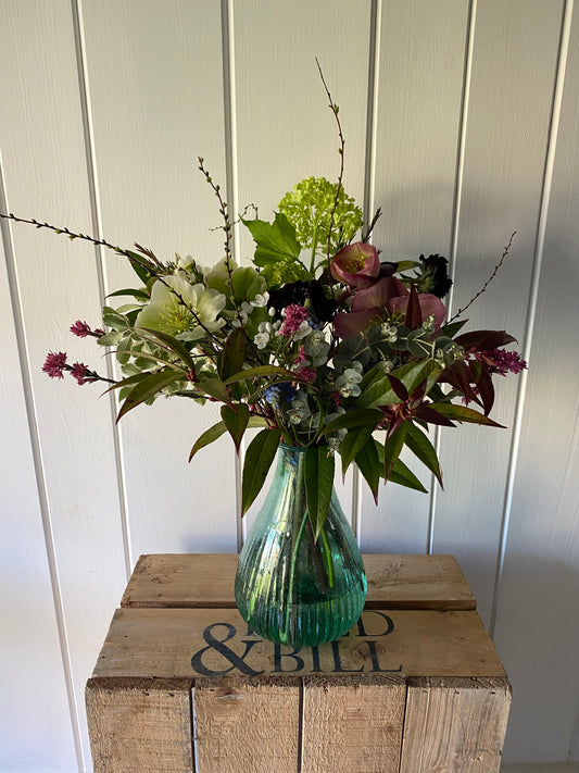 Teal Vase - including a posy of flowers