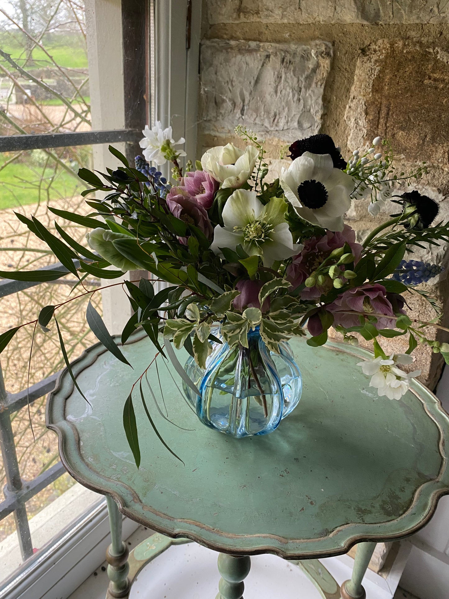 Ruffled Cobalt Vase - including a posy of flowers