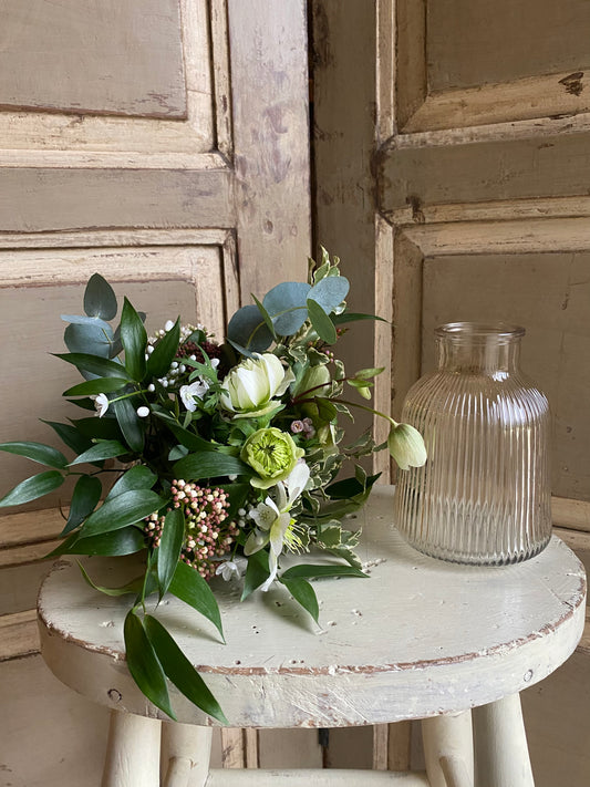 Champagne Ribbed Glass Bud Vase  - including a posy of seasonal flowers