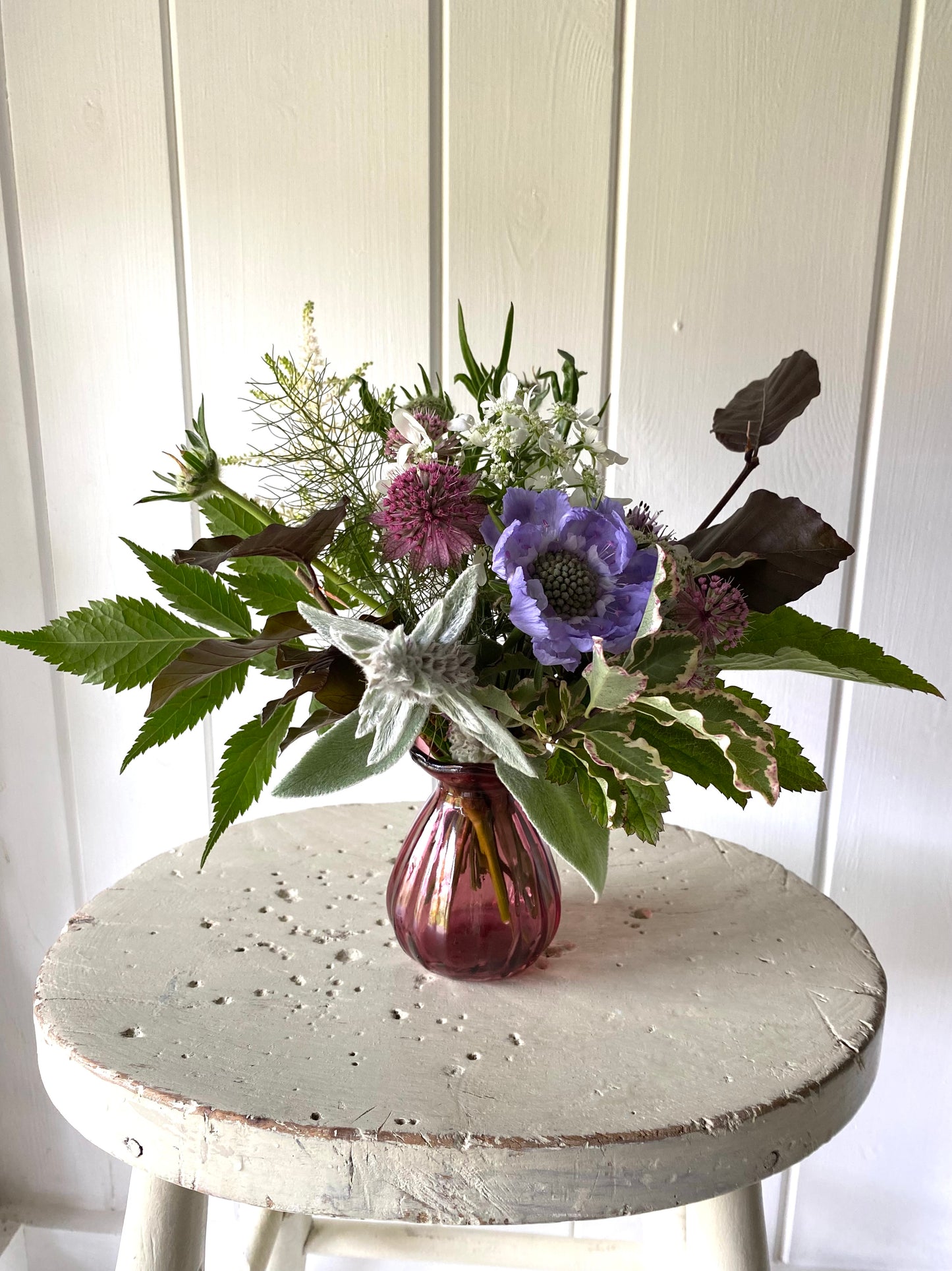 Dark Pink Posy Bud Vase - including a posy of seasonal flowers