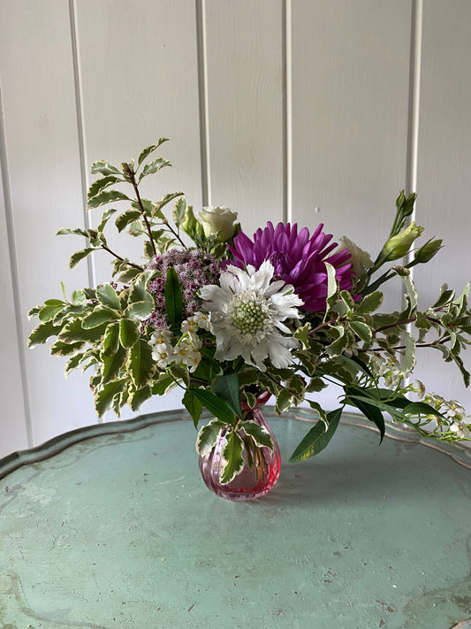 Pink Posy Bud Vase - including a posy of seasonal flowers