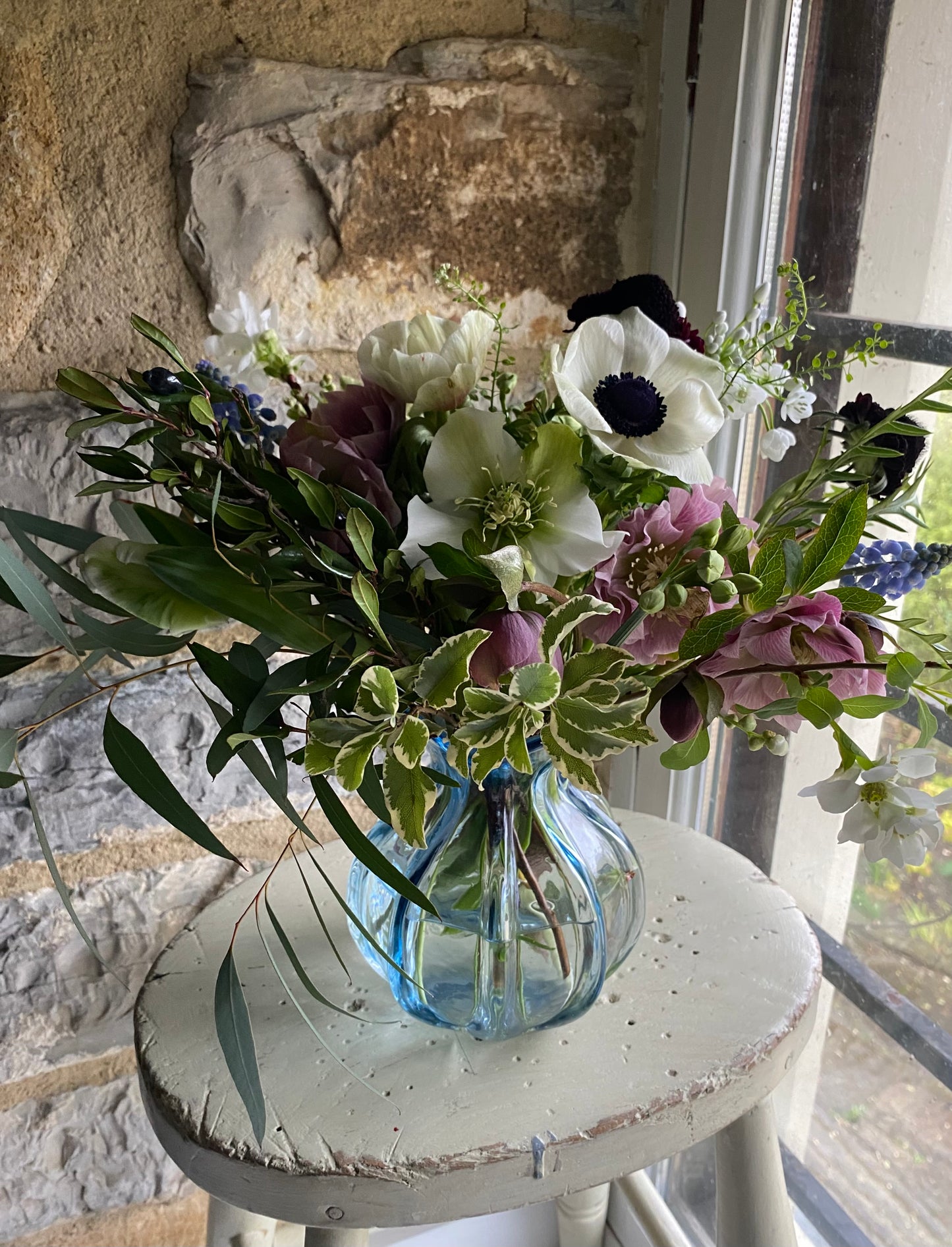 Ruffled Cobalt Vase - including a posy of flowers