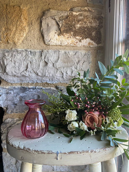 Pink Posy Bud Vase - including a posy of seasonal flowers