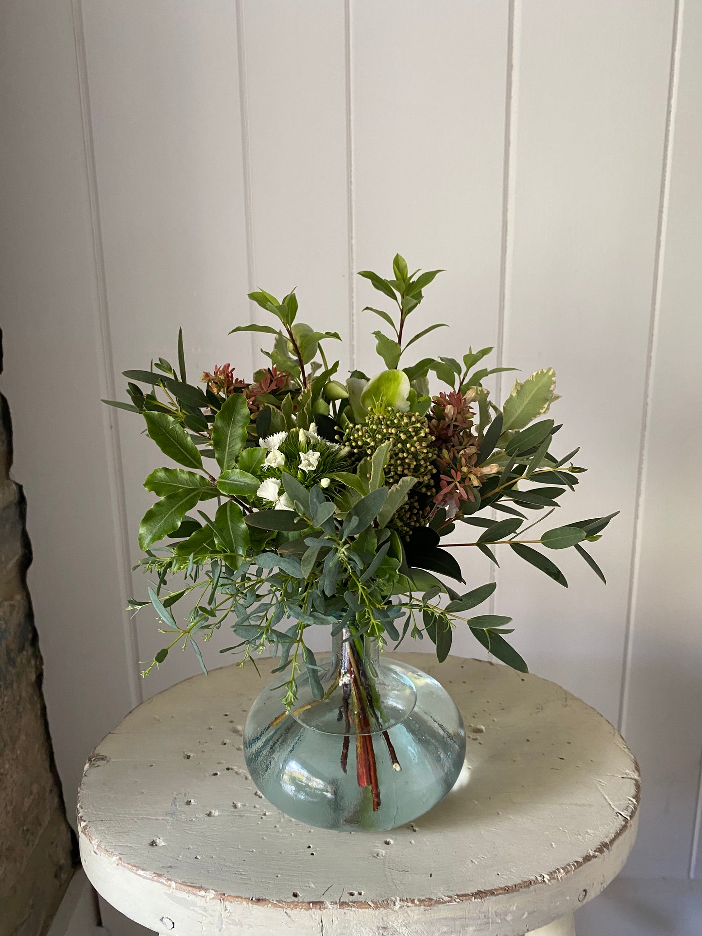 Recycled Glass Decanter Bud Vase - including a posy of seasonal flowers