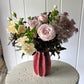 Textured Berry Ceramic Vase (approx 11cm) including posy of flowers