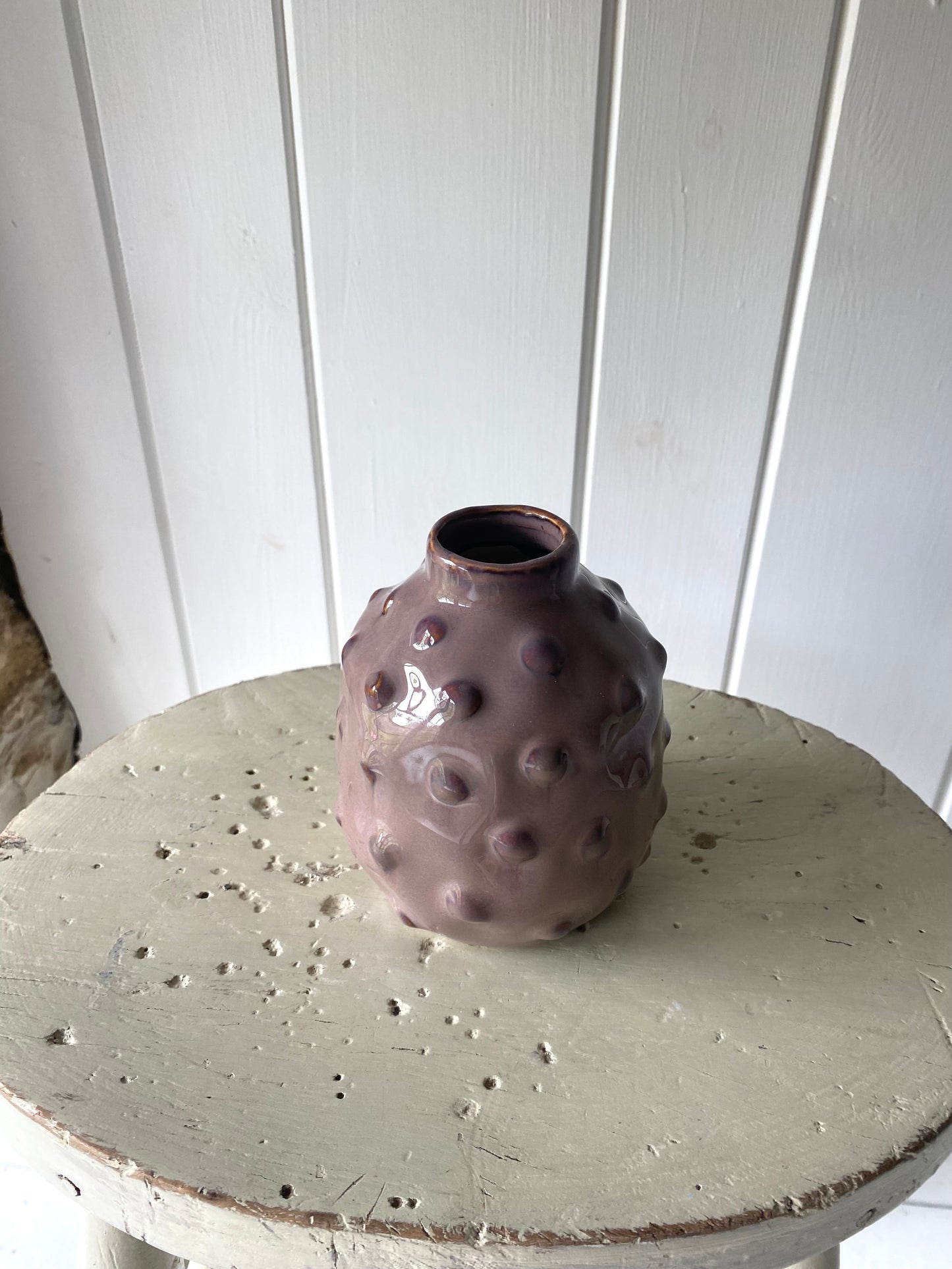 The Lavender Dot Ceramic Vase (approx 12cm) including posy of flowers