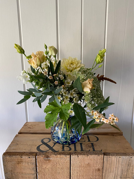 Blue Leopard Stem Bud Vase - including posy of flowers