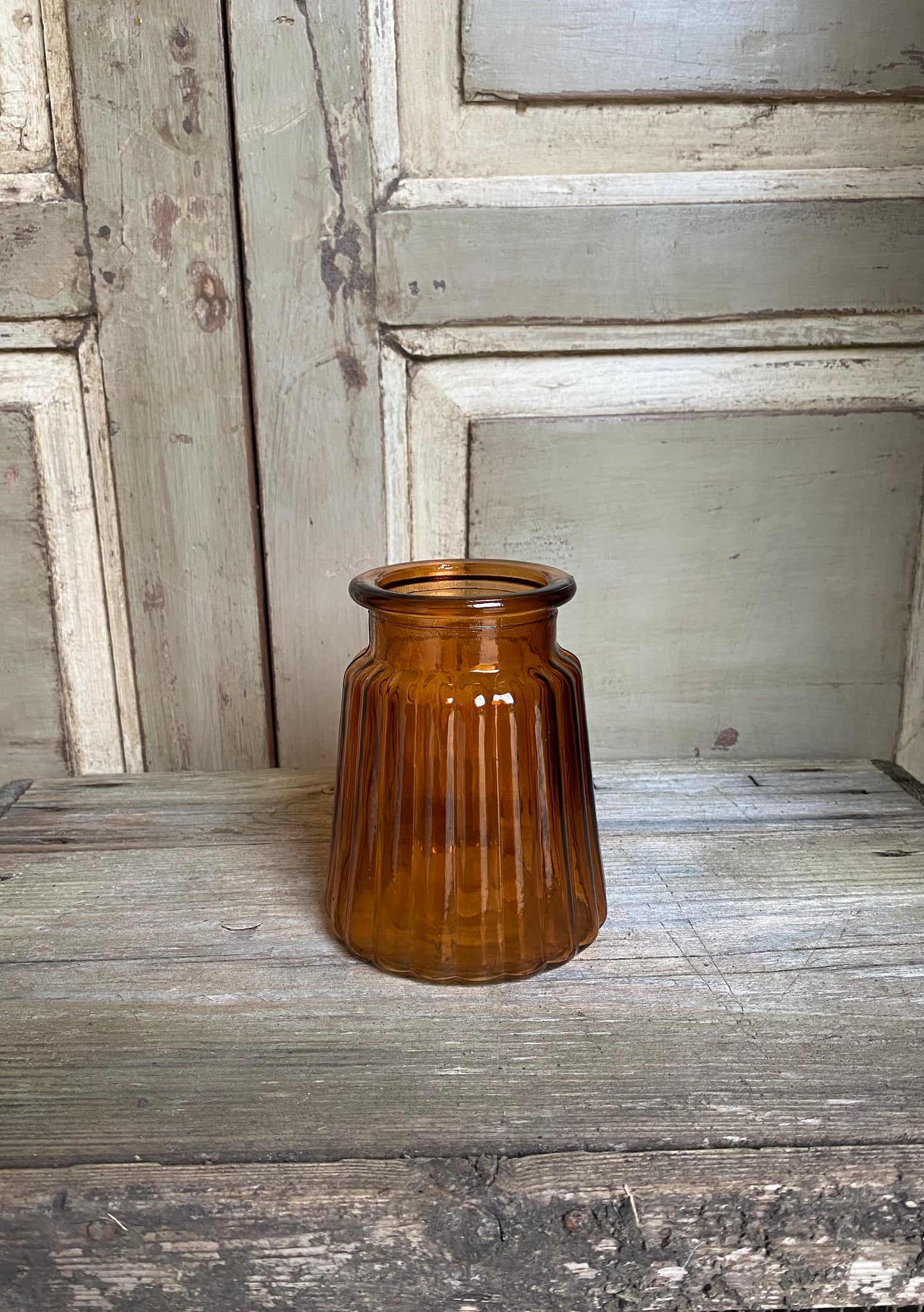 Amber Ribbed Glass Jar