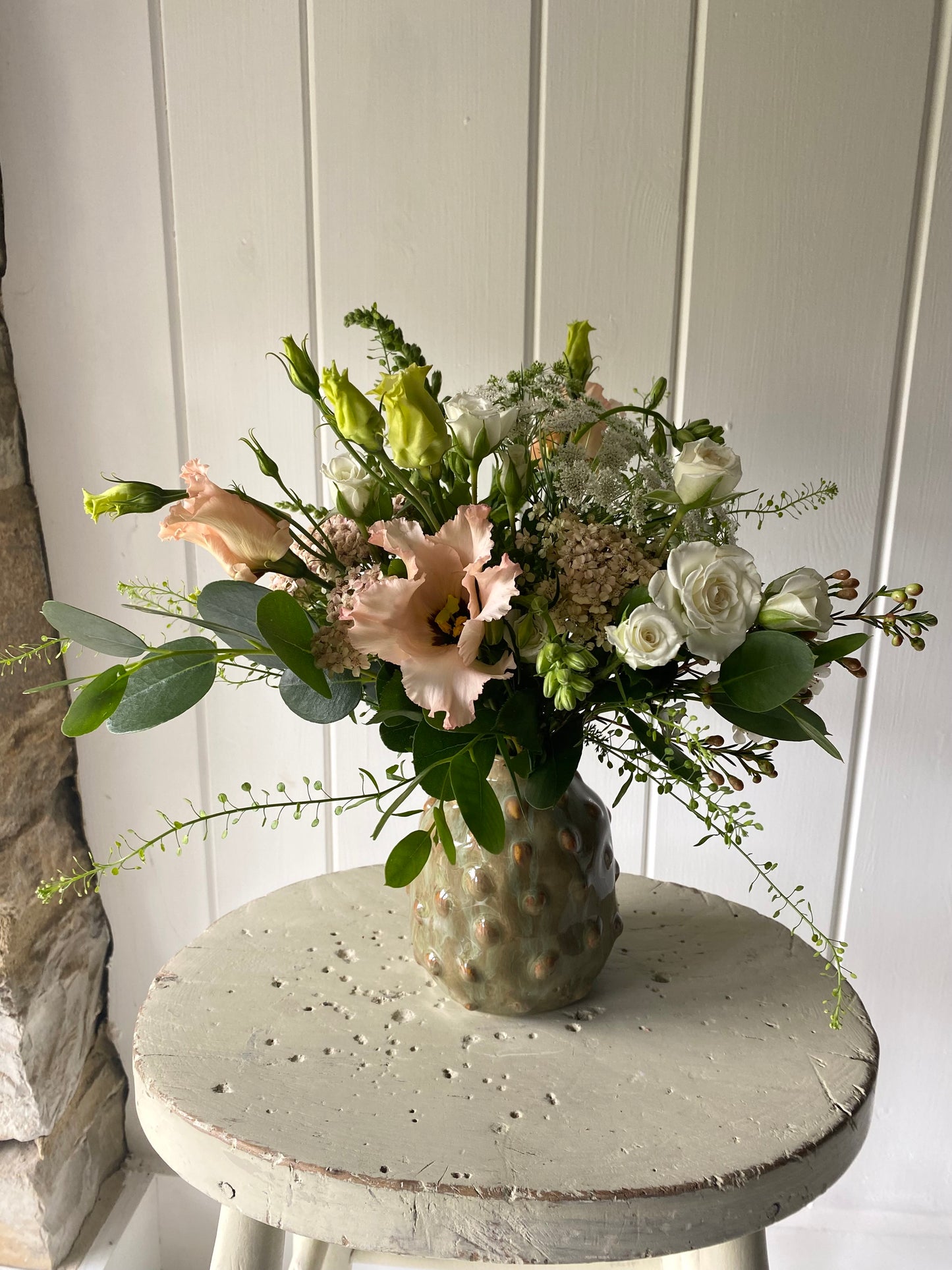 The Pistachio Dot Ceramic Vase (approx 12cm) including posy of flowers