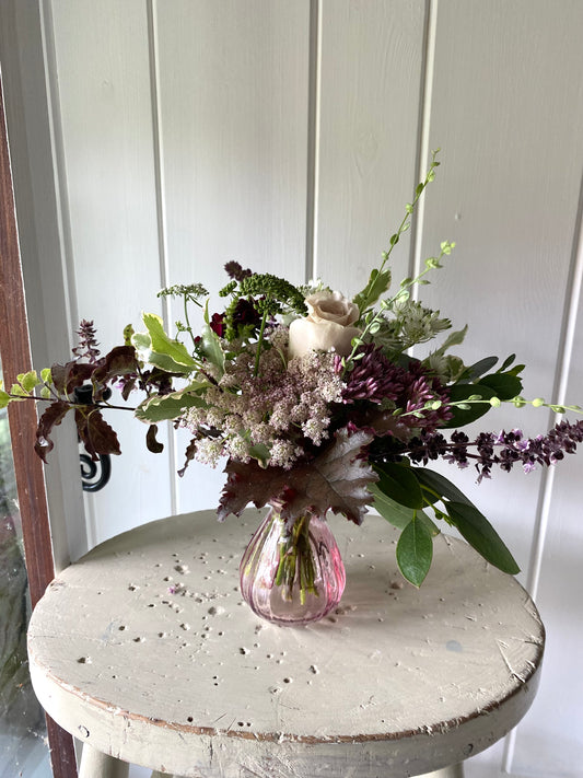 Pale Pink Posy Bud Vase - including a posy of seasonal flowers