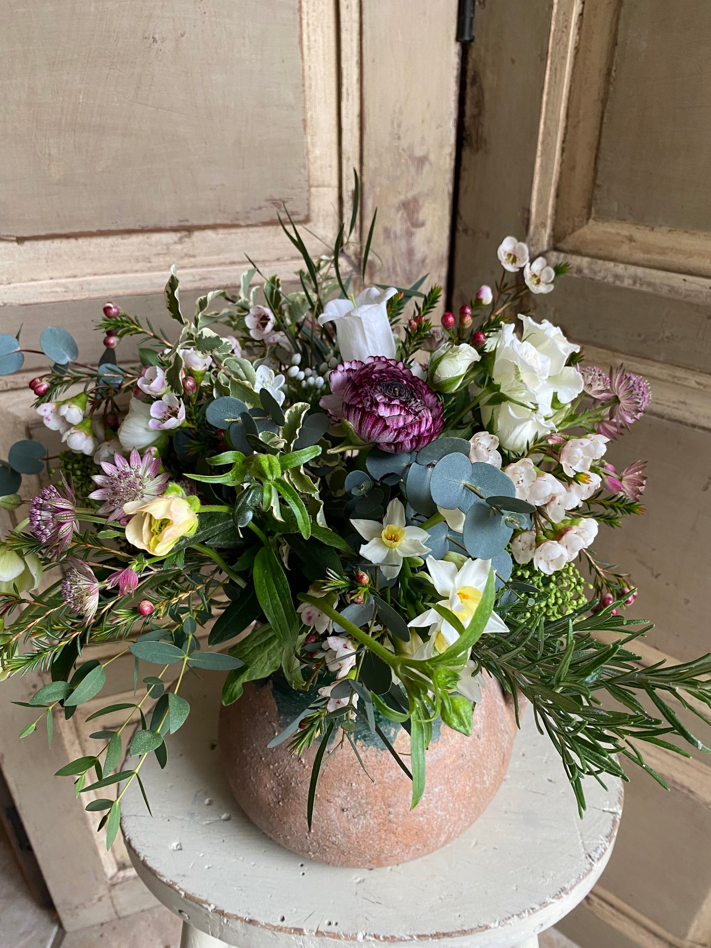 Forest Green Terracotta Jug - including a posy of flowers